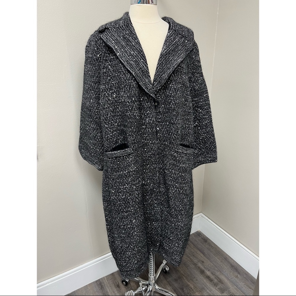 D. Exterior Black Sequined Trench Coat